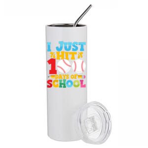 I Just Hit 100 Days Of School Baseball 100th Day Cute Gift Stainless Steel Tumbler