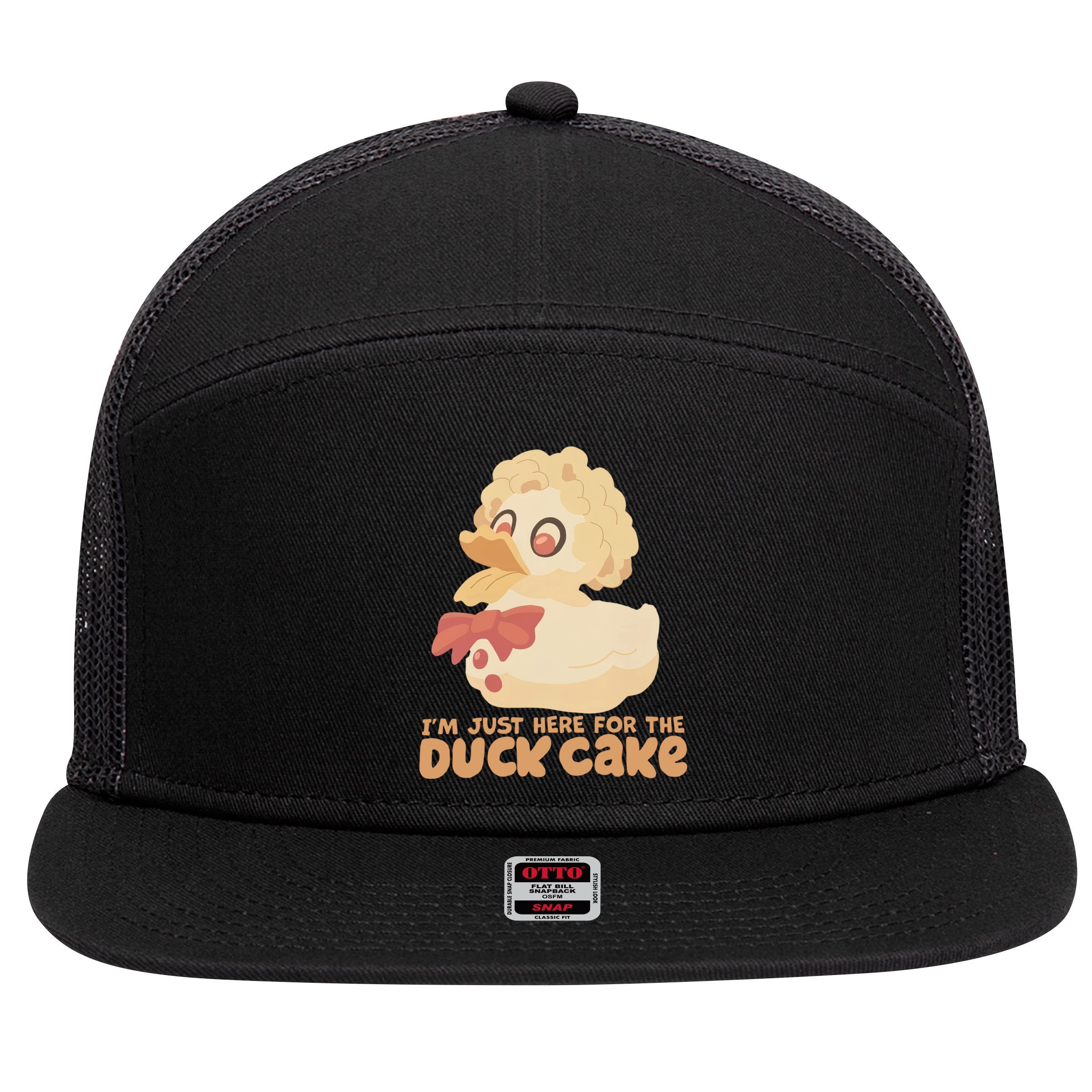 I Just Here For The Duck Cake Snack 7 Panel Mesh Trucker Snapback Hat