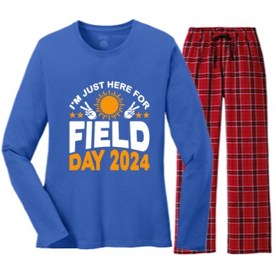 IM Just Here For Field Day 2024 For Teacher Field Day Great Gift Women's Long Sleeve Flannel Pajama Set 