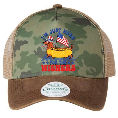 Im Just Here For Wieners Dachshund Dog Hotdog 4th Of July Legacy Tie Dye Trucker Hat