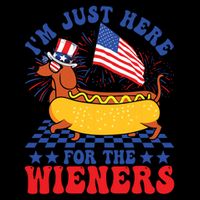 Im Just Here For Wieners Dachshund Dog Hotdog 4th Of July Stripe Pom Pom Beanie