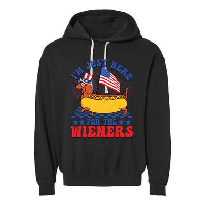 Im Just Here For Wieners Dachshund Dog Hotdog 4th Of July Garment-Dyed Fleece Hoodie