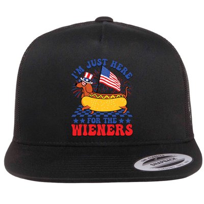 Im Just Here For Wieners Dachshund Dog Hotdog 4th Of July Flatbill Hat