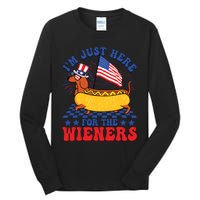 Im Just Here For Wieners Dachshund Dog Hotdog 4th Of July Tall Long Sleeve T-Shirt