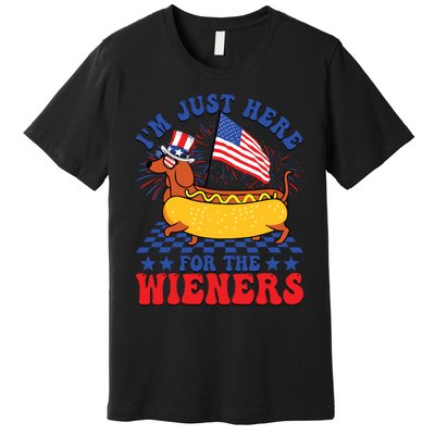 Im Just Here For Wieners Dachshund Dog Hotdog 4th Of July Premium T-Shirt