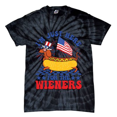 Im Just Here For Wieners Dachshund Dog Hotdog 4th Of July Tie-Dye T-Shirt