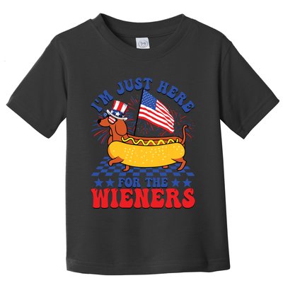 Im Just Here For Wieners Dachshund Dog Hotdog 4th Of July Toddler T-Shirt