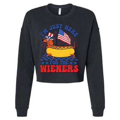 Im Just Here For Wieners Dachshund Dog Hotdog 4th Of July Cropped Pullover Crew