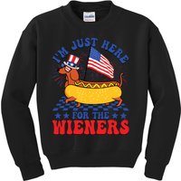 Im Just Here For Wieners Dachshund Dog Hotdog 4th Of July Kids Sweatshirt