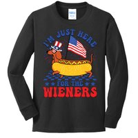 Im Just Here For Wieners Dachshund Dog Hotdog 4th Of July Kids Long Sleeve Shirt