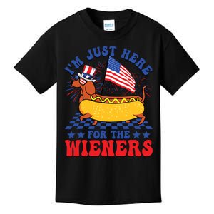 Im Just Here For Wieners Dachshund Dog Hotdog 4th Of July Kids T-Shirt