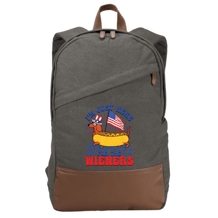 Im Just Here For Wieners Dachshund Dog Hotdog 4th Of July Cotton Canvas Backpack