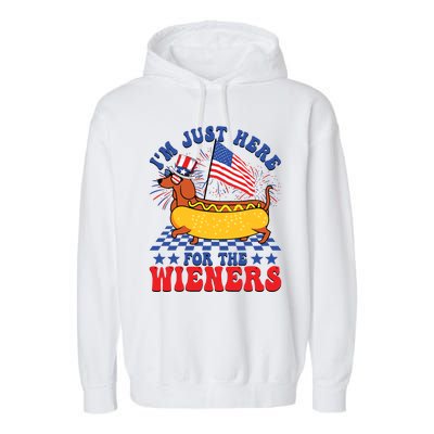 Im Just Here For Wieners Dachshund Dog Hotdog 4th Of July Garment-Dyed Fleece Hoodie