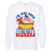 Im Just Here For Wieners Dachshund Dog Hotdog 4th Of July Garment-Dyed Sweatshirt