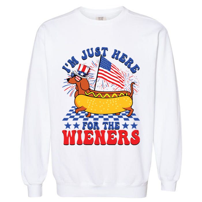 Im Just Here For Wieners Dachshund Dog Hotdog 4th Of July Garment-Dyed Sweatshirt