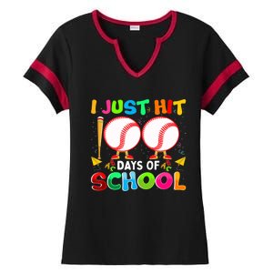 I Just Hit 100 Days Of School Baseball 100th Day Meaningful Gift Ladies Halftime Notch Neck Tee