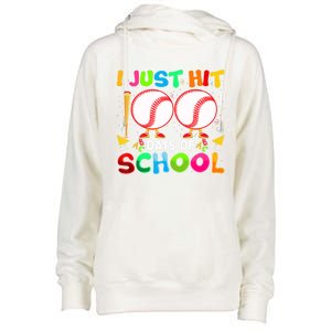 I Just Hit 100 Days Of School Baseball 100th Day Meaningful Gift Womens Funnel Neck Pullover Hood