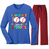 I Just Hit 100 Days Of School Baseball 100th Day Meaningful Gift Women's Long Sleeve Flannel Pajama Set 