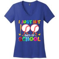 I Just Hit 100 Days Of School Baseball 100th Day Meaningful Gift Women's V-Neck T-Shirt