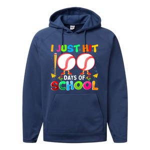 I Just Hit 100 Days Of School Baseball 100th Day Meaningful Gift Performance Fleece Hoodie