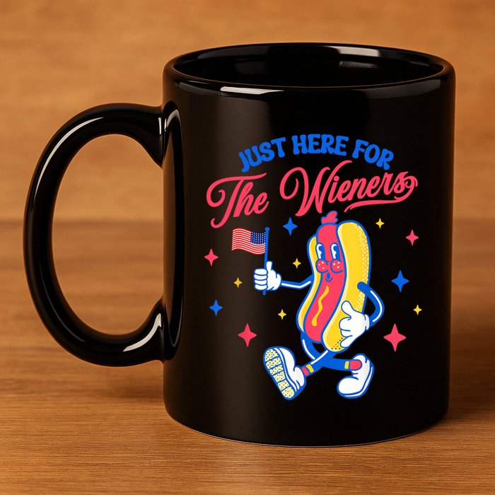 IM Just Here For The Wieners 4th Of July Hot Dog Cute Gift 11oz C Handle Ceramic Mug