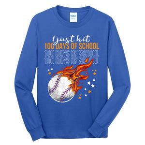 I Just Hit 100 Days Of School Baseball 100th Day Of School Cute Gift Tall Long Sleeve T-Shirt