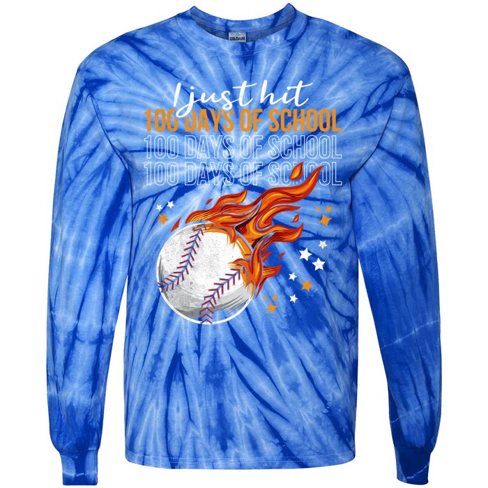 I Just Hit 100 Days Of School Baseball 100th Day Of School Cute Gift Tie-Dye Long Sleeve Shirt