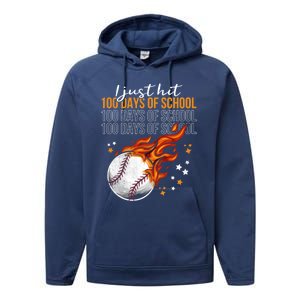 I Just Hit 100 Days Of School Baseball 100th Day Of School Cute Gift Performance Fleece Hoodie