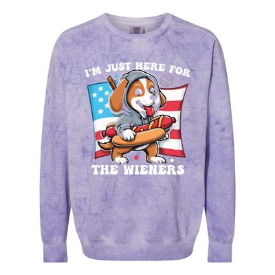 IM Just Here For The Wieners Funny 4th Of July Hot Dog Gift Colorblast Crewneck Sweatshirt