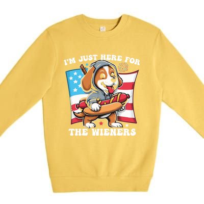 IM Just Here For The Wieners Funny 4th Of July Hot Dog Gift Premium Crewneck Sweatshirt