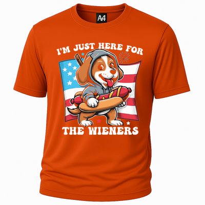 IM Just Here For The Wieners Funny 4th Of July Hot Dog Gift Cooling Performance Crew T-Shirt