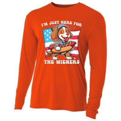 IM Just Here For The Wieners Funny 4th Of July Hot Dog Gift Cooling Performance Long Sleeve Crew