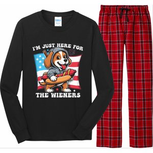 IM Just Here For The Wieners Funny 4th Of July Hot Dog Gift Long Sleeve Pajama Set