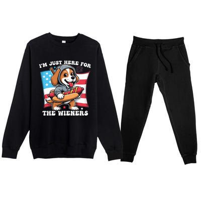 IM Just Here For The Wieners Funny 4th Of July Hot Dog Gift Premium Crewneck Sweatsuit Set