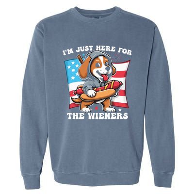 IM Just Here For The Wieners Funny 4th Of July Hot Dog Gift Garment-Dyed Sweatshirt