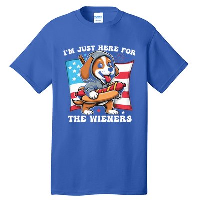 IM Just Here For The Wieners Funny 4th Of July Hot Dog Gift Tall T-Shirt