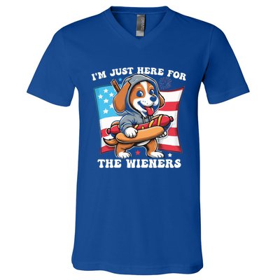 IM Just Here For The Wieners Funny 4th Of July Hot Dog Gift V-Neck T-Shirt