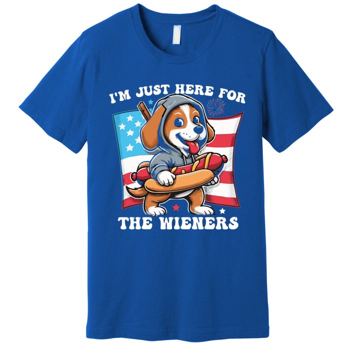 IM Just Here For The Wieners Funny 4th Of July Hot Dog Gift Premium T-Shirt