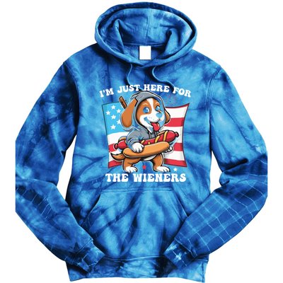 IM Just Here For The Wieners Funny 4th Of July Hot Dog Gift Tie Dye Hoodie