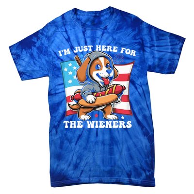 IM Just Here For The Wieners Funny 4th Of July Hot Dog Gift Tie-Dye T-Shirt