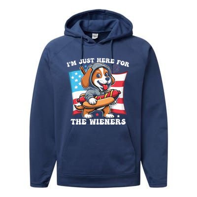 IM Just Here For The Wieners Funny 4th Of July Hot Dog Gift Performance Fleece Hoodie