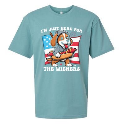 IM Just Here For The Wieners Funny 4th Of July Hot Dog Gift Sueded Cloud Jersey T-Shirt