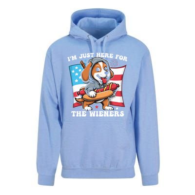 IM Just Here For The Wieners Funny 4th Of July Hot Dog Gift Unisex Surf Hoodie