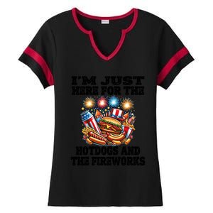 IM Just Here For The Hotdogs And The Fireworks 4th Of July Funny Gift Ladies Halftime Notch Neck Tee