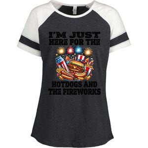 IM Just Here For The Hotdogs And The Fireworks 4th Of July Funny Gift Enza Ladies Jersey Colorblock Tee