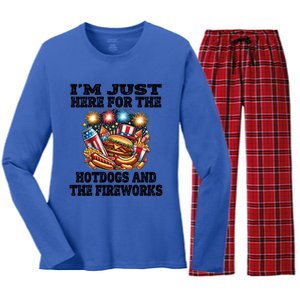 IM Just Here For The Hotdogs And The Fireworks 4th Of July Funny Gift Women's Long Sleeve Flannel Pajama Set 