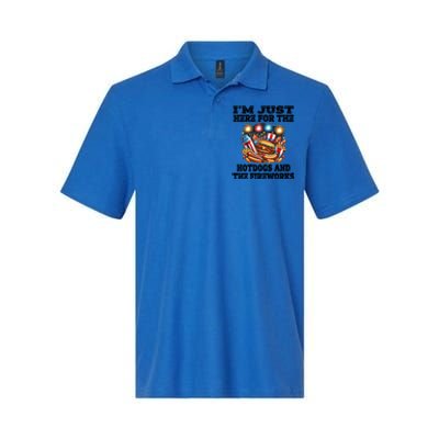 IM Just Here For The Hotdogs And The Fireworks 4th Of July Funny Gift Softstyle Adult Sport Polo