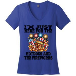 IM Just Here For The Hotdogs And The Fireworks 4th Of July Funny Gift Women's V-Neck T-Shirt