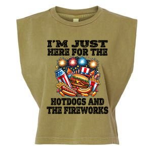 IM Just Here For The Hotdogs And The Fireworks 4th Of July Funny Gift Garment-Dyed Women's Muscle Tee