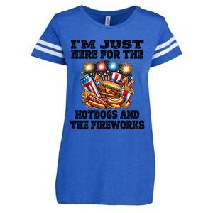 IM Just Here For The Hotdogs And The Fireworks 4th Of July Funny Gift Enza Ladies Jersey Football T-Shirt